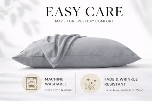 EVOLIVE Microfiber Pillowcases Standard Size Set of 2 Silver Grey