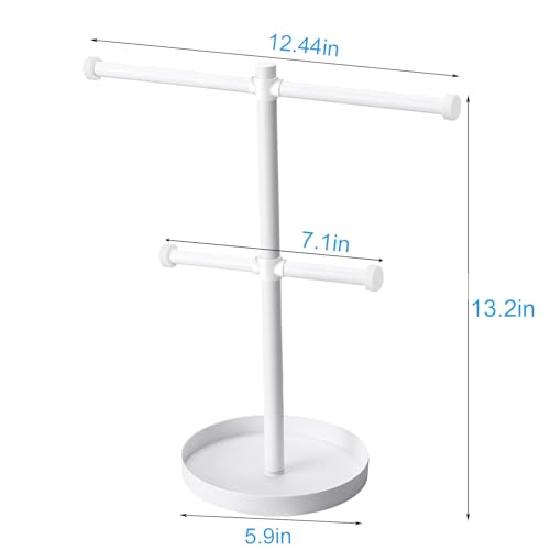 White 2-Tier Metal Jewelry Organizer Stand for Necklaces & Bracelets
