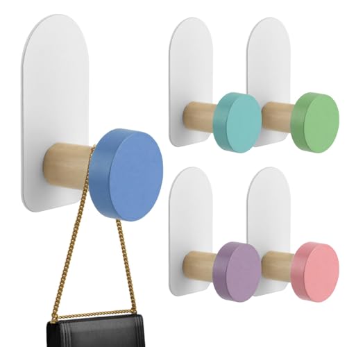 SYCOOVEN 5 Pcs Cartoon Animal Wall Hooks - Self-Adhesive Wooden Coat Hooks
