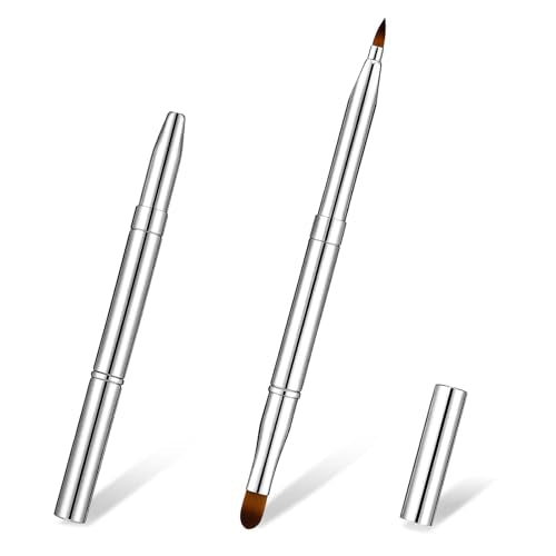 HJZHII 2 Pack Retractable Lip Brush Double-Ended Makeup Brush Silver