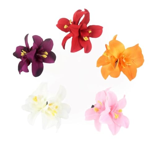 5Pcs Hawaiian Lily Flower Hair Clip Set Bohemian Floral Barrettes