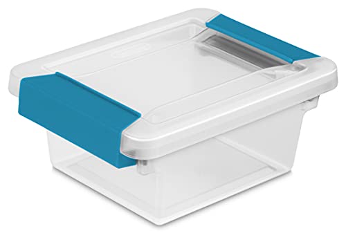 Sterilite Mini Clip Box 6.6x5x2.8in with Blue Latches - Clear Storage