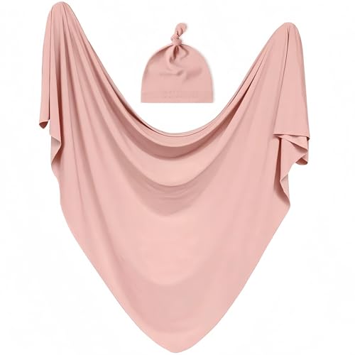 Soft Pink Baby Receiving Blanket & Beanie Set for Newborns
