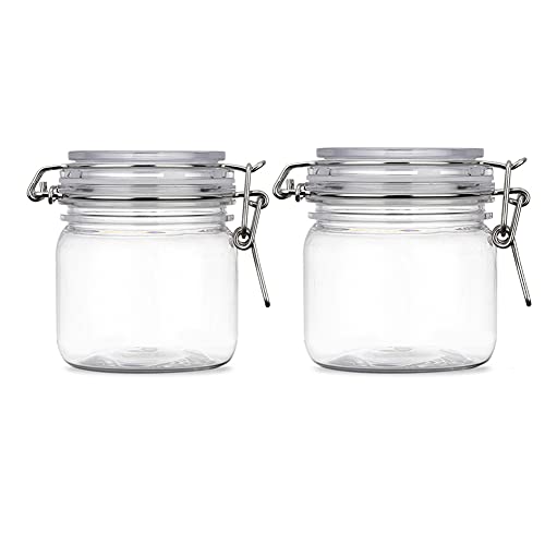 Lokusel 10oz PET Plastic Storage Jars with Airtight Hinged Lids - 2 Pack