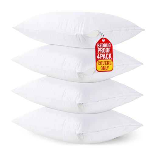 King Size Pillow Protectors Set of 4 | Waterproof & Bed Bug Proof