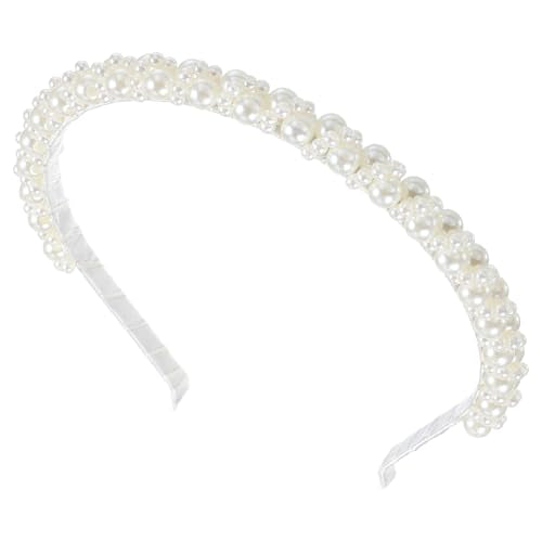 Pearl Headband for Women White Faux Pearls Non-Slip Hair Hoop
