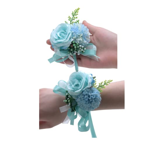 Blue Artificial Corsage and Boutonniere Set - Silk Rose & Carnation