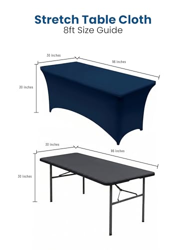 Utopia Kitchen 8ft Spandex Tablecloth, Navy Blue Stretch Cover - 2 Pack