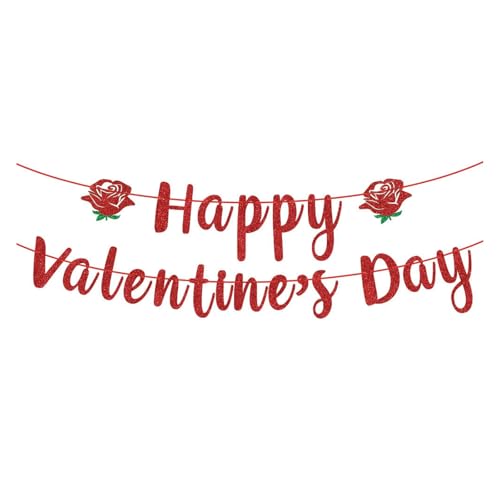 Glitter Happy Valentine's Day Banner - Festive Party Decor