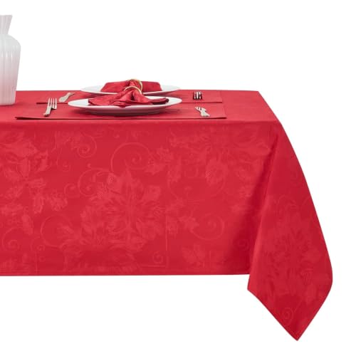 Dark Red Jacquard Christmas Tablecloth 60x144 Rectangular Polyester Holiday Decor