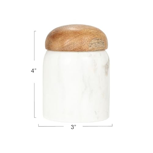 Creative Co-Op Marble & Mango Wood Pinch Pot with Lid - 3"