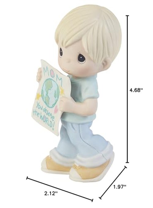 Precious Moments "Mom, You Deserve The World Hand-Painted Porcelain Figurine - 203006, Unique Mother's Day, Birthday, and Holiday Decor Keepsake