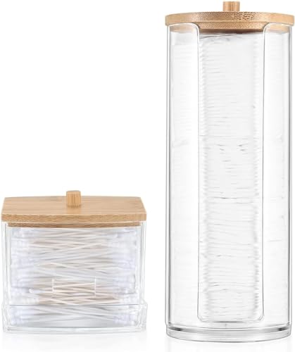 Cotton Swab and Pad Dispenser Set with Bamboo Lids - 2 PCS