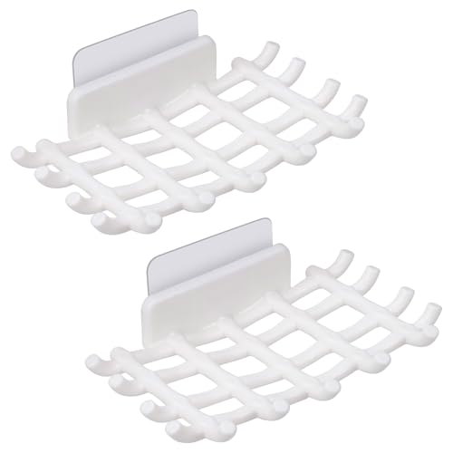 Boolydar White Soap Dish Set - Self-Adhesive, No Drill, Self-Draining