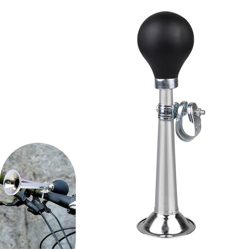 1 PC Bike Horn, 7 Inch Loud Sound Bicycle Bell, Weather-Resistant Vintage Metal Air Horn, Bike Bells for Kids & Adults, Universal Fit for Bicycles/Motorcycles/ATV/Golf Carts (Silver)