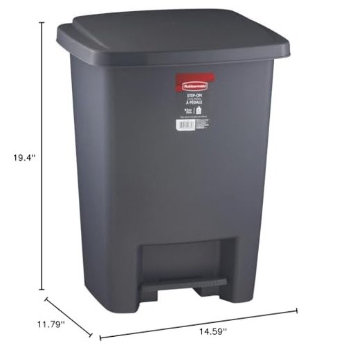 Rubbermaid Step-On Trash Can with Lid, 8.25-Gallon, Gray, Easy Clean Wastebasket for Home/Kitchen/Bedroom/Office