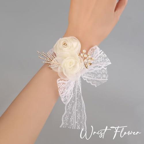 Beige Rose Wrist Corsage & Boutonniere Set for Weddings & Prom