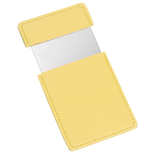 uxcell Small Pocket Mirror for Purse, Stainless Steel Travel Makeup Mirror with PU Leather Case, Yellow