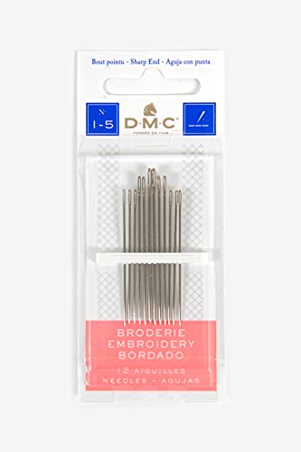 DMC Embroidery Hand Needles, Size 1/5, 12-Pack - Nickel Plated