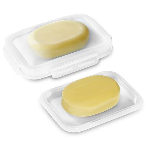 Leakproof Silicone Travel Soap Case with Transparent Lid - 4.7x3in