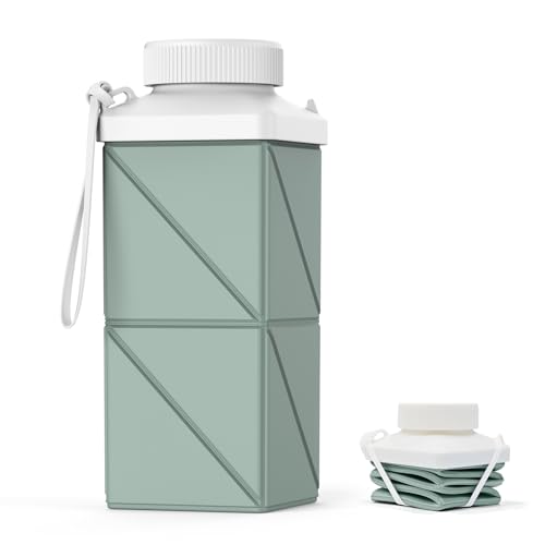 Collapsible Water Bottle 17.4oz - Lightweight & Leakproof Travel Bottle - Sage Green