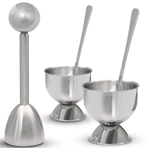 Vibedor Stainless Steel Egg Cups & Cracker Set of 5 - Durable, Easy to Clean Kitchen Utensils
