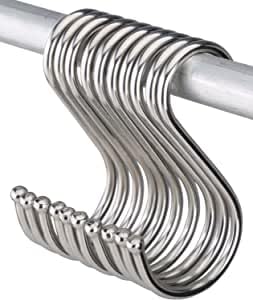 Lansonee 10-Piece Stainless Steel S-Shaped Hooks for Kitchen and Bathroom Storage, Large Size