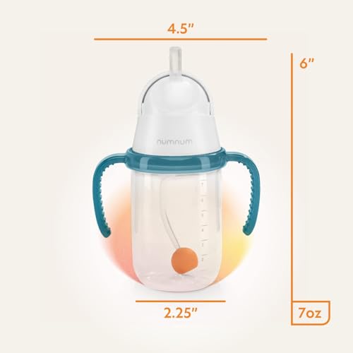 NumNum Baby Straw Cup 6-12 Months, Weighted Sippy Cup 7 oz Blue - Spill-Proof & Easy to Clean