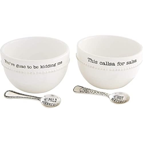 Mud Pie Salsa and Guacamole Serving Set of 2 with Spoons, White