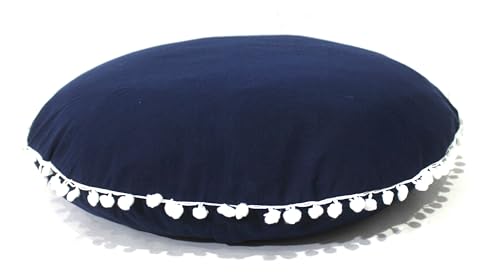 Blue Round Meditation Floor Pillow Cover, 22" Large Bohemian Design