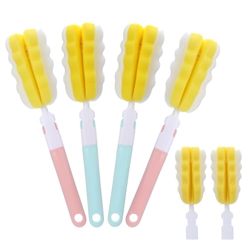 Bottle Brush Sponge Cleaner Set - 4 Handles with 2 Replacement Heads