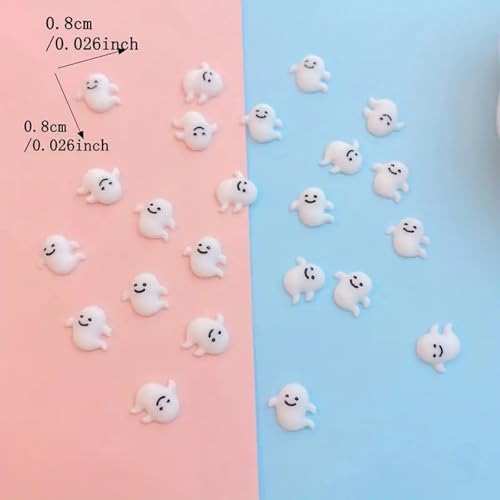 50PCS Halloween Nail Charms Cute 3D Ghost and Bat Resin Rhinestones
