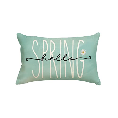 Hello Spring Bluish Green Throw Pillow Cover, 12x20 Inch