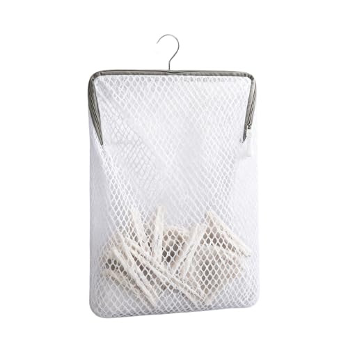CHENZORVAX Hanging Mesh Clothespin Bag with Hook, White - 11.8 x 7.8 In