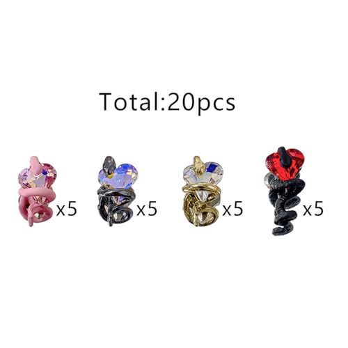 LUNARWHIRL 20Pcs 3D Alloy Snake Nail Art Charms Multicolor