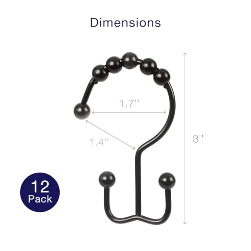 Black Beaded Shower Curtain Hooks - Set of 12 Decorative Rings