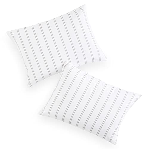 King Size Striped Pillow Cases - Gray White Ticking Stripe Set of 2