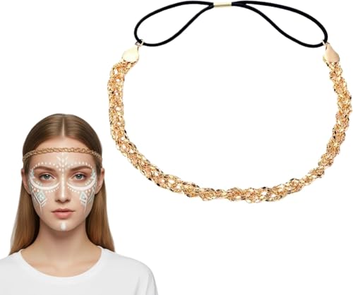 Gold Elastic Metal Headband Sparkly Braided Hair Chain Accessory