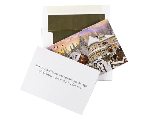 Christmas Greeting Cards Set with Gold Foil Envelopes - 15 Cards in Red Box