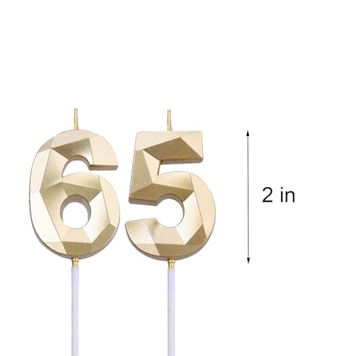 Gold 65 Birthday Candles - 2 Pack | Non-Toxic Birthday Decorations
