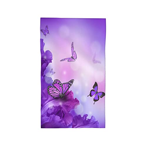 B TREE Decorative Hand Towel - Butterfly Purple Flowers, 27.5" x 16"