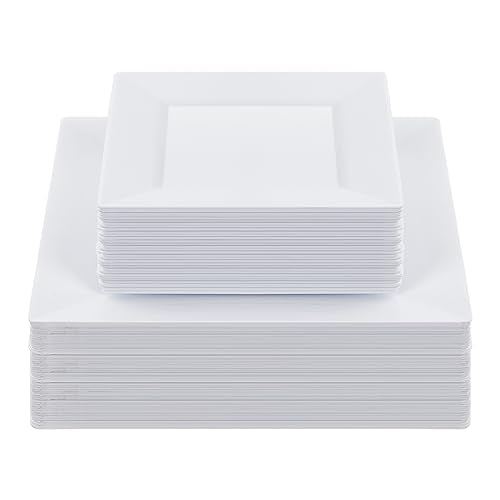Disposable Plastic Plates 60 Pack Square Food-Grade BPA-Free Dinnerware - White / 60PCS
