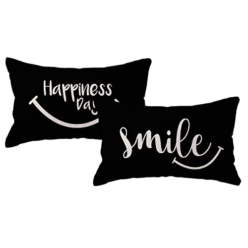 Happiness Day Decorative Pillow Covers - 12x20 Inch Lumbar Cushion Set