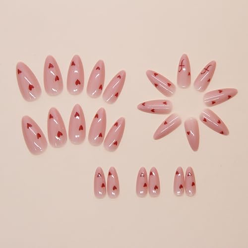 Valentine's Day Red Heart Press on Nails Medium Almond False Nails