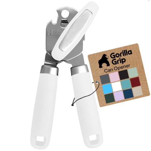 GORILLA GRIP Stainless Steel Manual Can Opener, Soft Grip, White