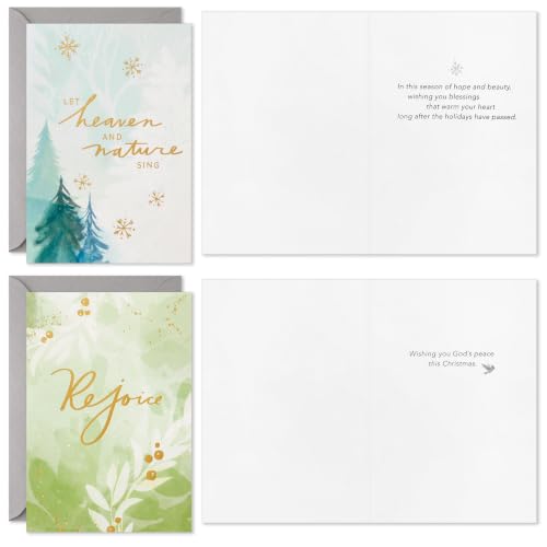 Holiday Watercolor Nature Religious Card Pack - Assorted Christmas Cards 16-Pack