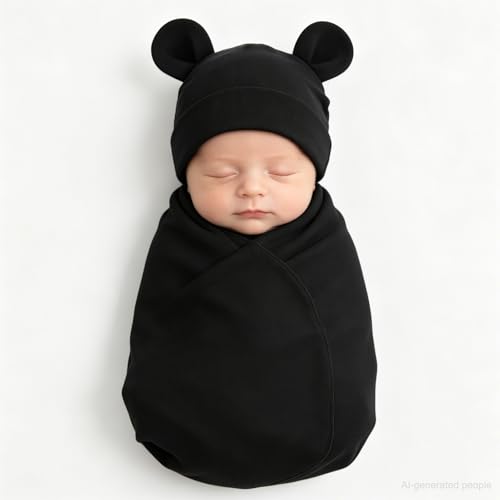 Unisex Baby Swaddle Wrap Set with Hat for 0-3 Months