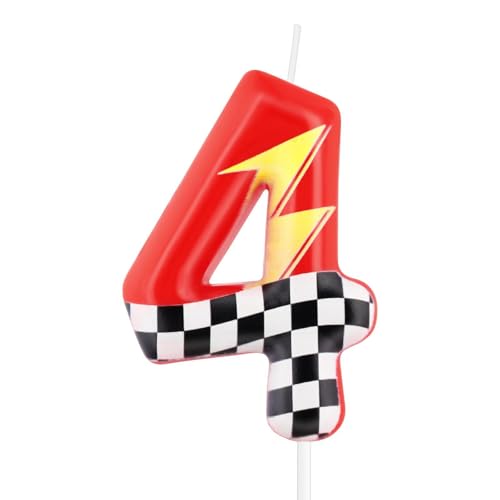 Red & Black Racing Cars Birthday Candle - Number 4 Cake Topper