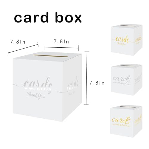 White and Silver Card Box - 7.8-Inch Foldable Gift Card Holder for Events