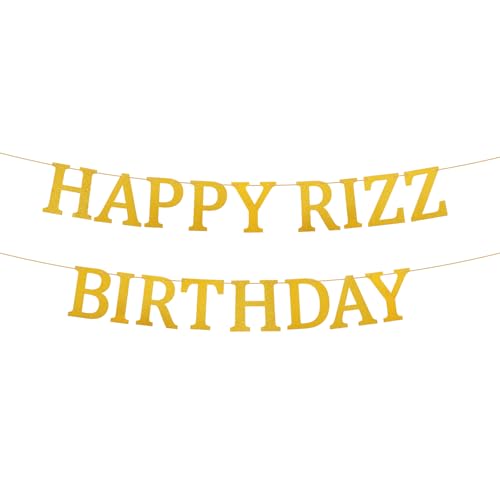 Happy Rizz Birthday Banner Pre-Strung Glitter Gold Party Decoration